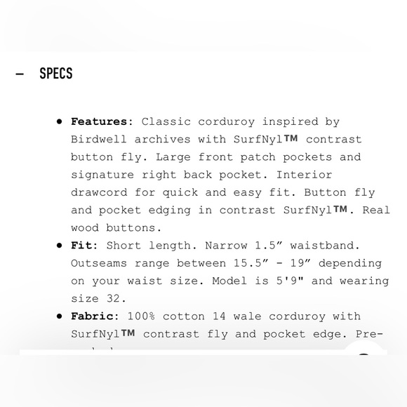 CLASSIC BIRDWELL BEACH BRITCHES SZ.32 BURNT ORANGE CORDUROY SHORTS R/$150 - Picture 15 of 16